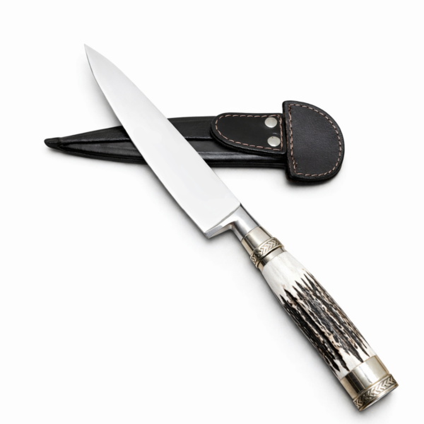 Cuchillo Hoja Tres Claveles, Mango Asta Ciervo, Detalles Alpaca